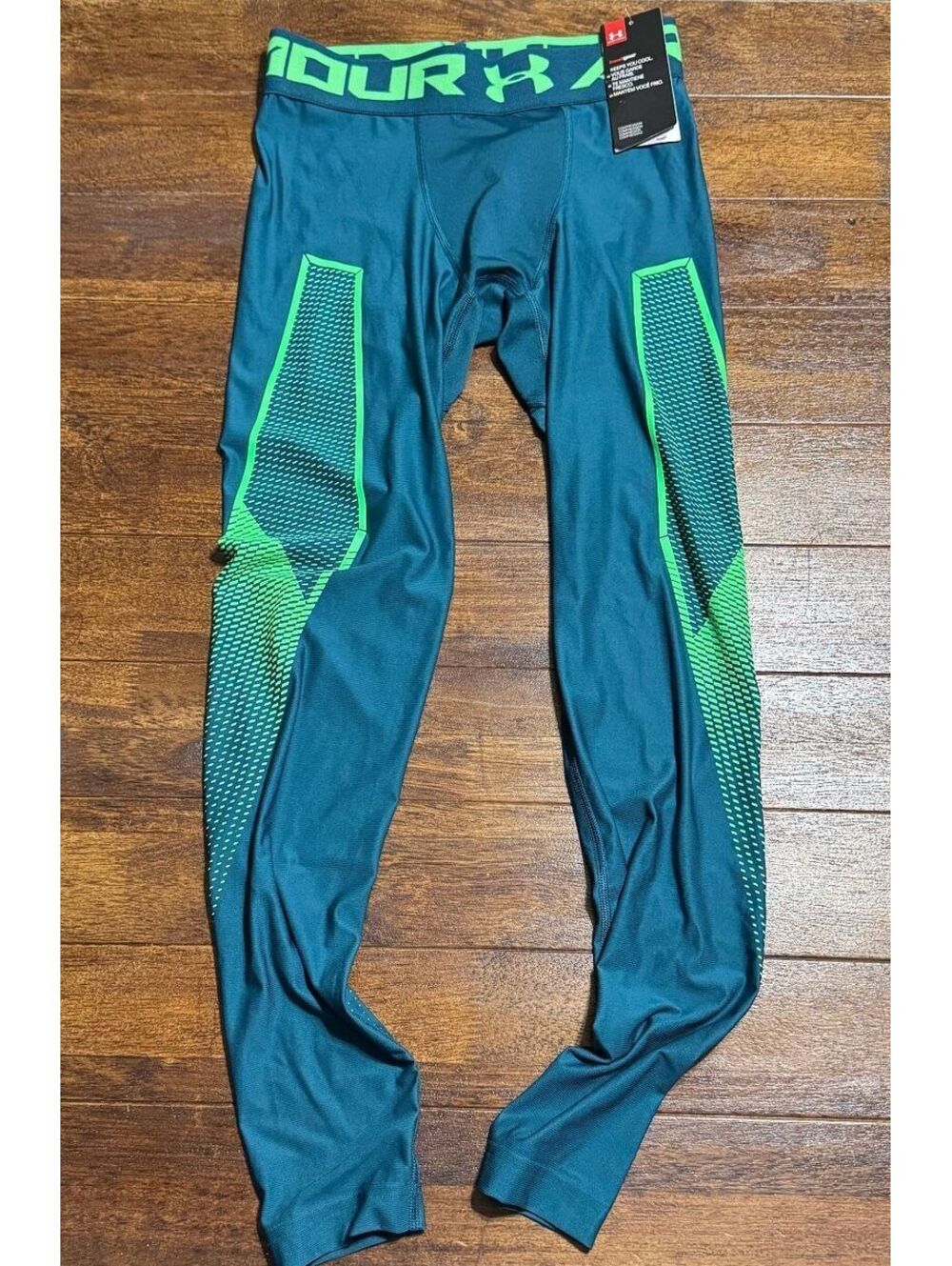 Under Armour Mens HeatGear Graphic Compression Leggings M Teal Green NWT